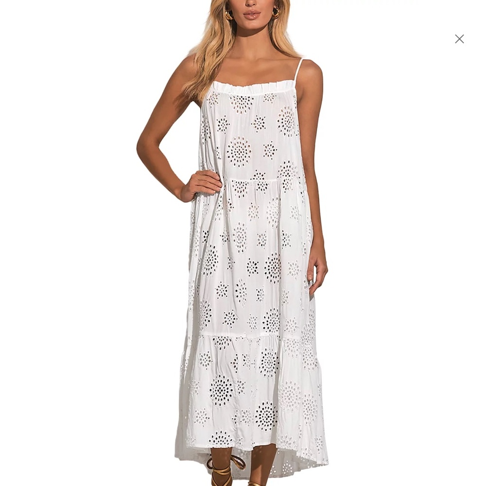 Elan Eyelet Tiered Midi Cover Up Dress